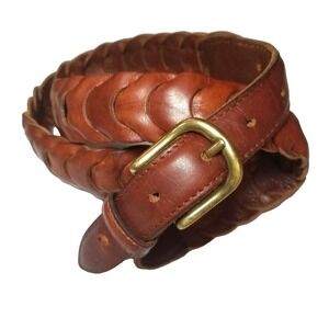 Brown Link Grain Leather Belt Made in Turkey Brass Buckle 40" Unknown Brand